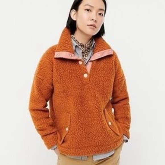 J. Crew Jackets & Blazers - J. CREW VINTAGE FLEECE Toffee Snap Collar Sherpa Pullover sz XS